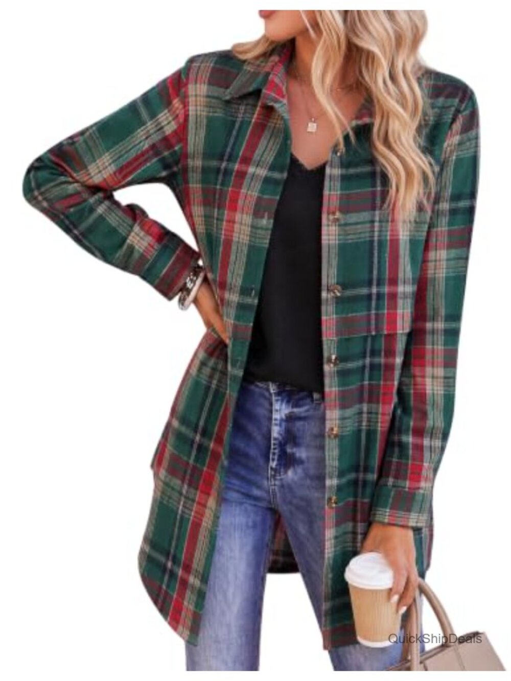 Zeagoo Womens Flannel Shirt Long Sleeve Plaid Button Down Tunic Top